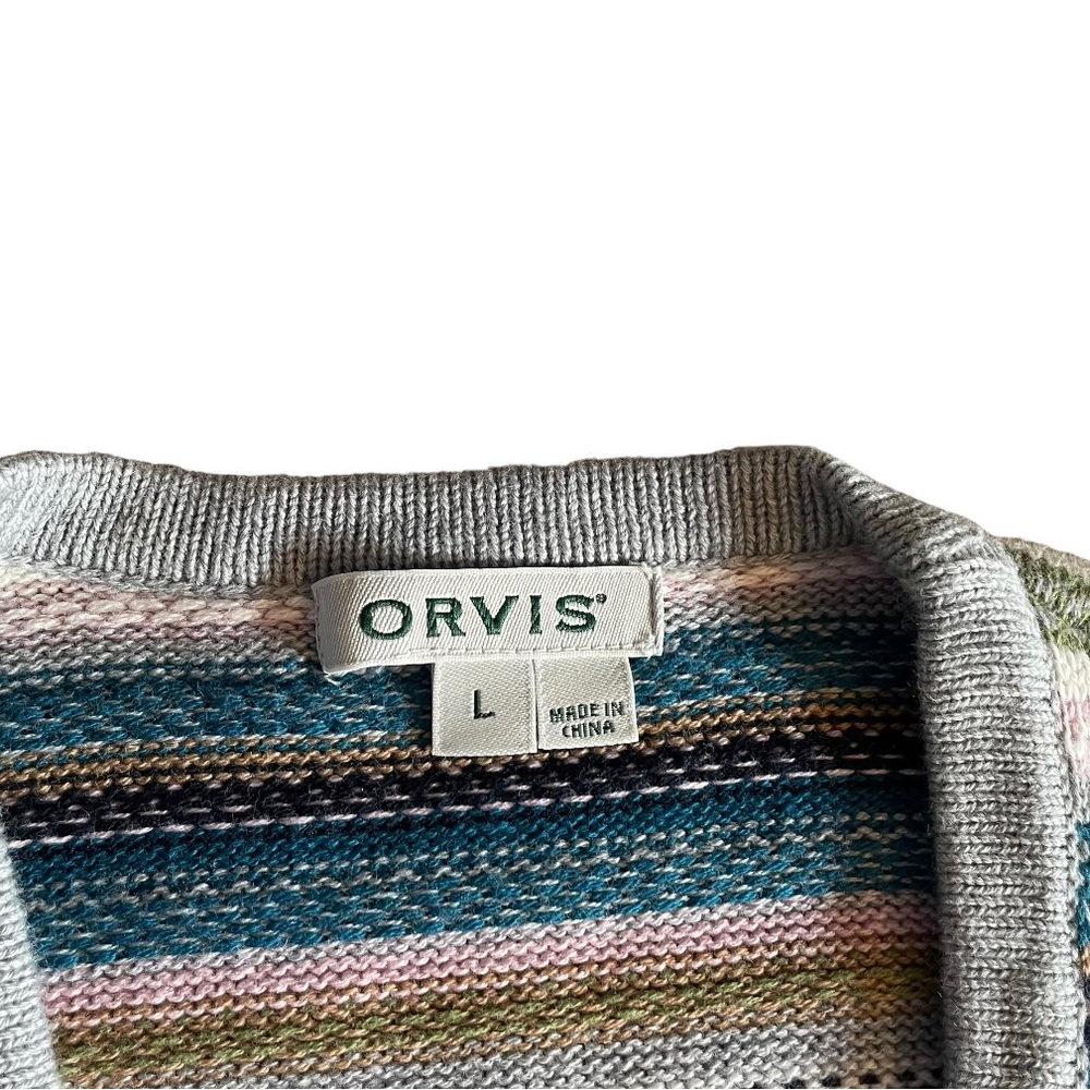 Orvis Fair Isle Open Front Patch Wool Cardigan - image 4